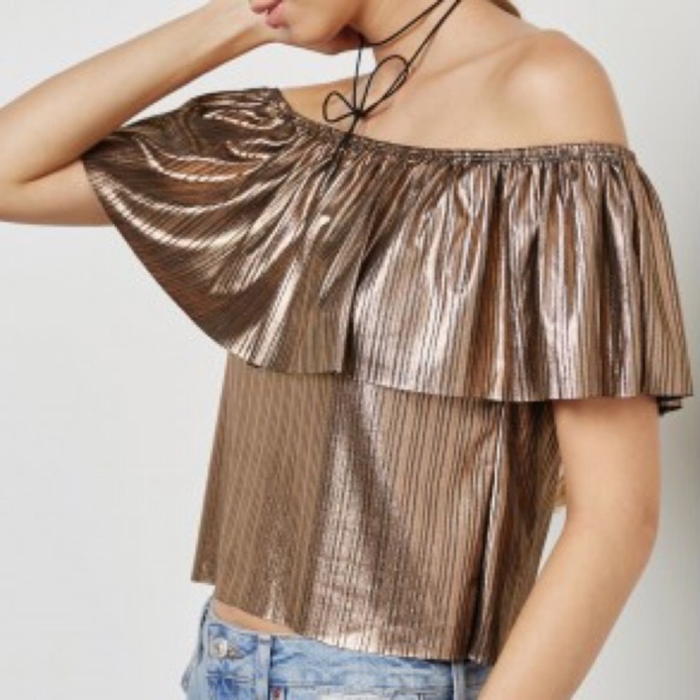 F21 bronze metallic off the shoulder top